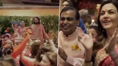 Anant Ambani and Radhika Merchant Wedding: Mameru Ceremony of the Couple Lights Up Antilia in Mumbai (Watch Video)