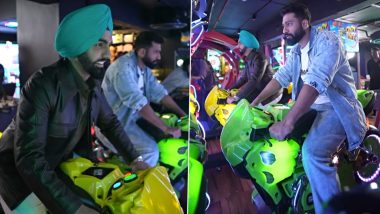 ‘Bad Newz’ Stars Vicky Kaushal and Ammy Virk Have Fun in Toy Bike Race During Film Promotion (Watch Video)