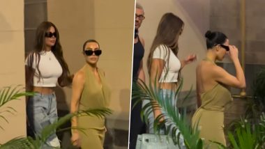 Kim Kardashian’s Stylish Mumbai Arrival With Her Sister Khloe Kardashian for Anant Ambani and Radhika Merchant’s Wedding (Watch Video)