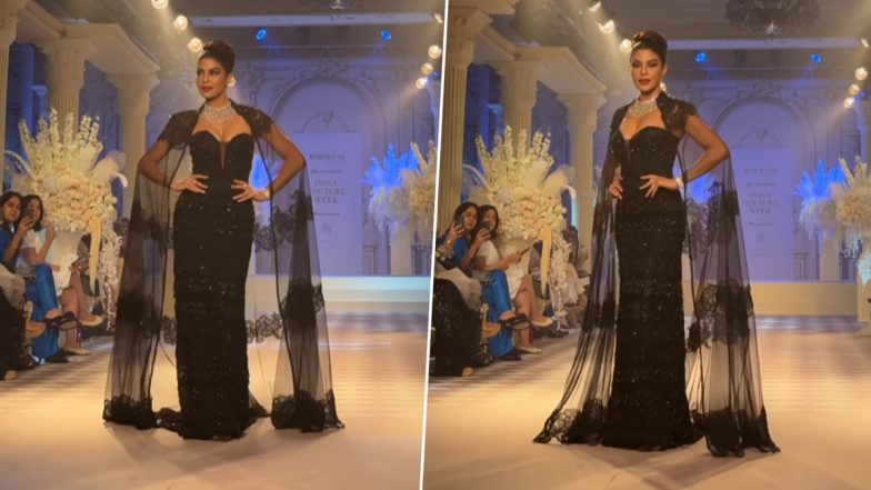India Couture Week 2024: Jacqueline Fernandez Dazzles in Black Ensemble for Isha Jajodia’s ‘Art of Eternity’ (Watch Video)