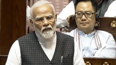 PM Modi Speech in Rajya Sabha: Taking a Dig at Congress-Led INDIA Bloc, Prime Minister Narendra Modi Says ‘10 Years Completed, 20 More Left’ (Watch Video)