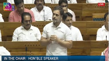 Rahul Gandhi Speech in Lok Sabha Video: Watch Congress Leader’s Remarks in Debate on Motion of Thanks to President’s Address