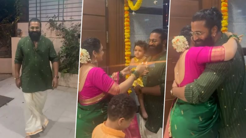 Rishab Shetty Receives Warm Welcome at Home from His Wife Pragathi After Winning National Award for ‘Kantara’ (Watch Video)