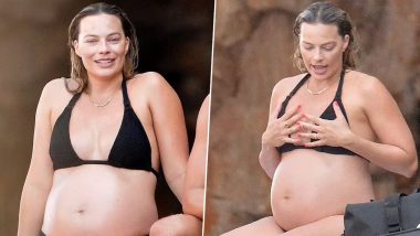 Margot Robbie Viral Bikini Pics: 'Barbie' Star Flaunts Growing Baby Bump in  Black Bikini as She Enjoys Vacation in Italy With Husband Tom Ackerley | 👗  LatestLY