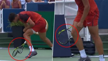 Carlos Alcaraz Loses Cool, Breaks Racquet During His Match Against Gael Monfils at Cincinnati Masters 2024 (Watch Video)