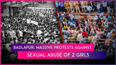 Badlapur Sexual Abuse Case: Locals Stage Massive Protests Against Rape of 2 Minor Girls at Adarsh School; Case To Be Tried in Fast Track Court, Says CM Eknath Shinde