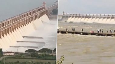 Andhra Pradesh Flood Alert: State Government Issues Flood Warning in Kurnool District As Chain Link of Tungabhadra Dam’s Gate Breaks (Watch Videos)