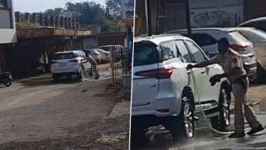 Maharashtra: Police Officer Captured on Camera Washing Sanjay Gaikwad's Car in Buldana, Shiv Sena MLA Responds After Video Goes Viral