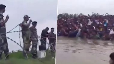 BSF Officer Calmly Addresses Bangladeshi Refugees Gathered at India-Bangladesh Border at Coochbehar, Earns Praise From Rajya Sabha MP Milind Deora (Watch Video)