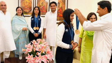 Olympic Medalist Manu Bhaker Meets Congress Leaders Bhupinder and Deepender Singh Hooda in Delhi (See Pics and Video)