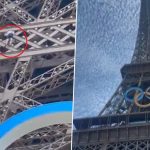 Paris Olympics 2024: Eiffel Tower Evacuated, Police Force Deployed After Shirtless Man Climbs Iconic Landmark Ahead of Closing Ceremony, Video Surfaces