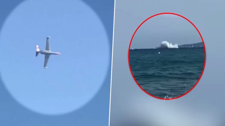 Plane Crash in France: Pilot Killed After Military Trainer Jet Crashes Into Sea During Airshow in Le Lavandou, Video Goes Viral