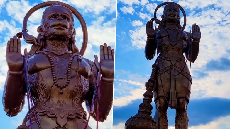 Statue of Union Inaugurated in US: Pran Pratishtha Ceremony Held for 90-Feet-Tall Hanuman Statue in Texas (Watch Video)