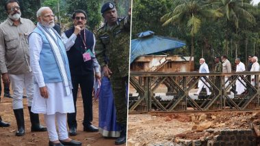 Wayanad: PM Narendra Modi Gets Emotional While Visiting Landslide-Ravaged GVHS School Vellarmala, Asks ‘How Many Children Lost Their Loved Ones’ (See Pics)