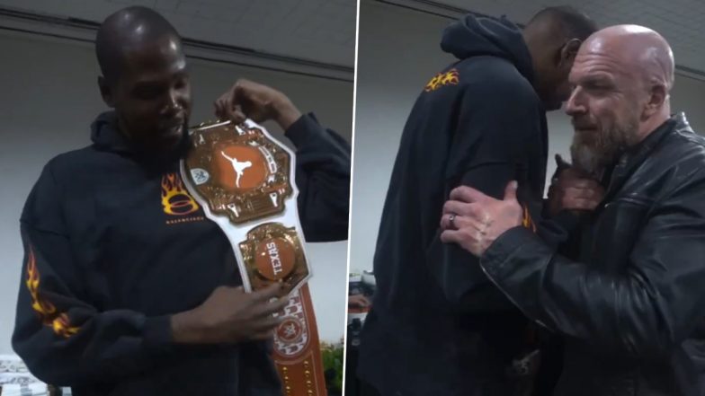 Kevin Durant New WWE Champion! Triple H Hands NBA Superstar A Customised WWE Texas Longhorn Championship Belt During Fanatics Fest in New York (Watch Video)