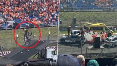 Horror Accident at Dutch GP 2024 During Qualifying Round! Motorcycle Stuntman Falls Awkwardly after Losing Control, Screens Put to Hide Him (Watch Video)