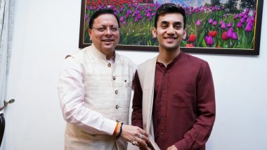 Indian Shuttler Lakshya Sen Reacts After Meeting Uttarakhand CM Pushkar Singh Dhami, Says ‘Feels Really Good When Chief Minister Supports and Motivates You’ (Watch Video)