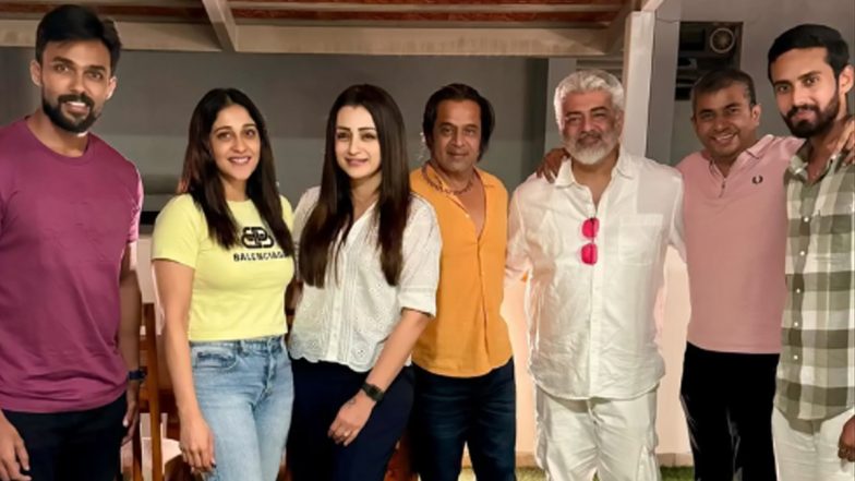 ‘Vidaa Muyarchi’: Trisha Krishnan Drops BTS Pics With Ajith Kumar and Other Cast Members; Don't Miss Thala’s All-White Look!