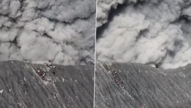 Volcano Erupts in Indonesia Video: Close Shave for Hikers As Flee Erupting Mount Dukono