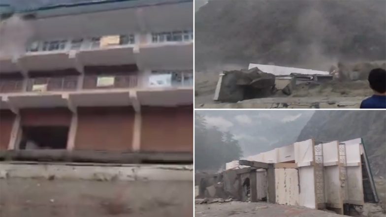 Himachal Pradesh: Building Collapses at Shat Sabzi Mandi in Manikaran Valley After Parvati River’s Water Level Rises, Terrifying Video Surfaces