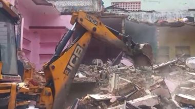 Udaipur Violence: House of Accused Student, Who Attacked His Classmate With a Knife Resulting in Unrest in the City, Razed With Bulldozer (Watch Video)