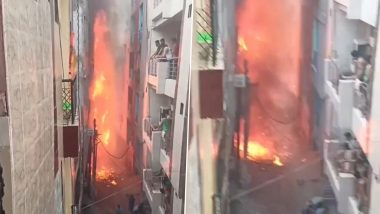 Noida Fire: Major Blaze Erupts at Paying Guest House in Sector 62, Residents Rescued After Breaking Multiple Walls (Watch Video)