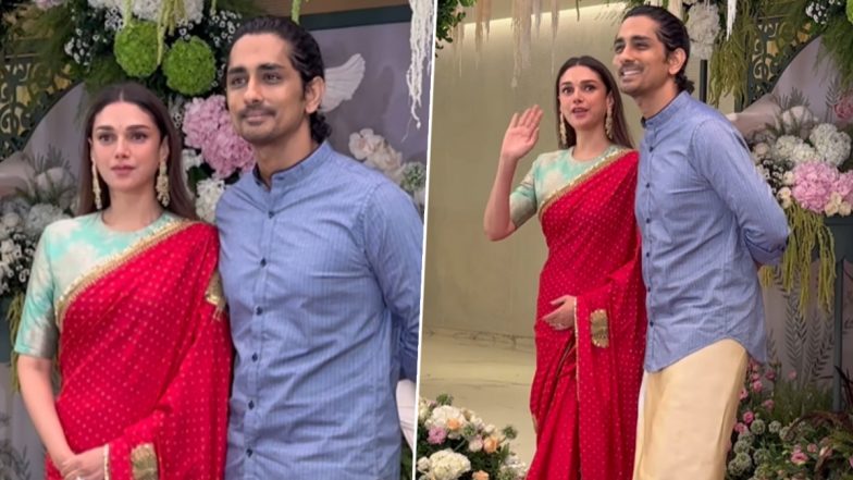 Ravi Bhagchandka-Eka Lakhani Engagement: Aditi Rao Hydari and Siddharth Go Traditional As They Make Stylish Appearance at the Party (Watch Video)