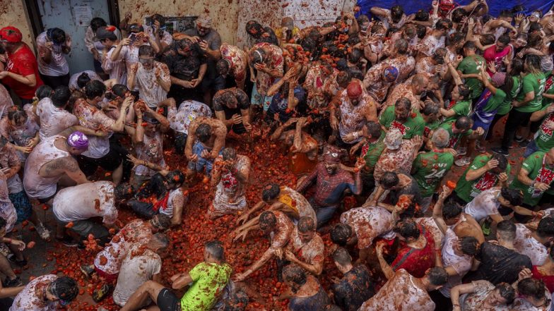 La Tomatina 2024: Spain’s Bunol Turns Red As Thousands Bathe in Tomato Sauce (See Pics and Videos)