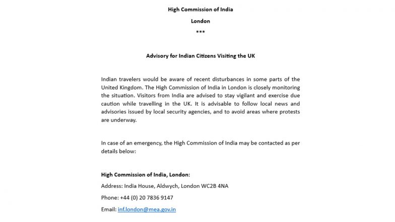 UK Riots: India Issues Advisory for Indians Travelling to United Kingdom