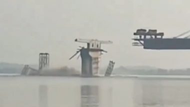 Bihar Bridge Collapse: Section of Under Construction Sultanganj-Aguwani Ghat Bridge Falls Into Ganga River Yet Again (Watch Video)