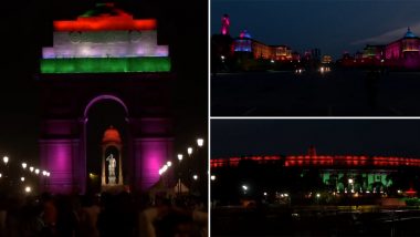 Independence Day 2024: Rashtrapati Bhavan, India Gate, and Old Parliament Building in Delhi Illuminate in Tricolour Ahead of 78th I-Day (Watch Videos)