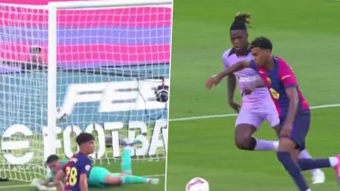 Lamine Yamal Goal Video: Watch Star Striker Recreating ‘UEFA Euro 2024 Goal of the Tournament’ as He Opens Scoring During Barcelona vs Athletic Club LaLiga 2024-25 Match