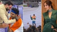 Paris Olympics 2024: Abhishek Bachchan Hugs India&rsquo;s Silver Medalist Neeraj Chopra, Malaika Arora Celebrates His Javelin Triumph, As They Witness It Live (Watch Videos)