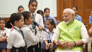 Raksha Bandhan 2024: PM Narendra Modi Celebrates Festival With Schoolchildren at His Delhi Residence, Video Shows Students Sharing Heart-Warming Moment With Prime Minister