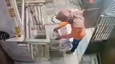 Robbery Caught on Camera In Ghaziabad: Thief Disguised as 'Kanwariya' Steals Money from Temple Donation Box; Video Goes Viral