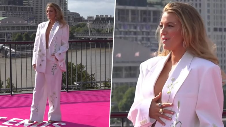 ‘It Ends With Us’: Blake Lively Avoids Wardrobe Malfunction in Braless Look at London Photocall (Watch Video)
