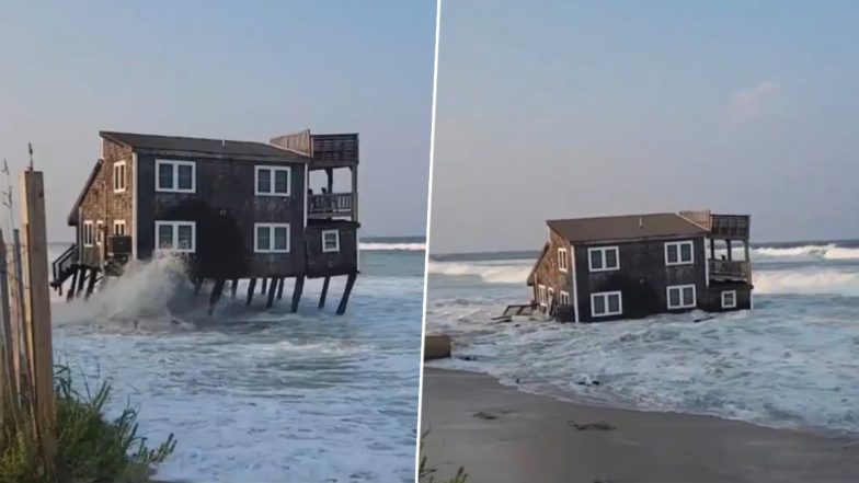 US: Beachfront House Plunges Into Ocean in North Carolina’s Outer Banks After Hurricane Ernesto Impact, Video Surfaces