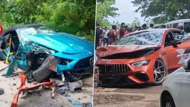 Kochi Mercedes-Benz Crash: 1 Injured After 2 Speeding Luxury Cars Collide During Test Drive in Kerala’s Willingdon Island (Watch Video)