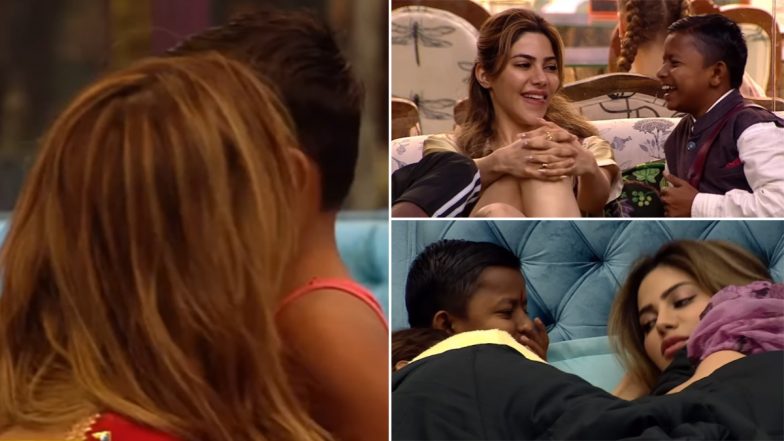 ‘Bigg Boss Marathi Season 5’: Nikki Tamboli Hugs and Plants a Kiss on Ghanshyam Darode Aka Chhota Pudhari’s Cheek (Watch Video)