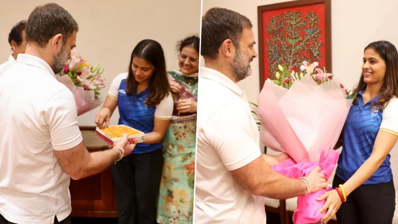 Paris Olympics 2024: Double Olympic Medalist Manu Bhaker Meets Rahul Gandhi in Parliament (See Pics)