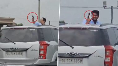 Greater Noida: Man Recklessly Points Pistol at Traffic From Moving Car at Noida Expressway for Instagram Reel, Police Issues INR 30,000 E-Challan After Video Goes Viral