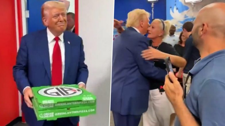 Donald Trump Surprises Volunteers With Pizza Delivery at TrumpForce47 Campaign Office in Detroit Ahead of US Presidential Election 2024 (Watch Video)