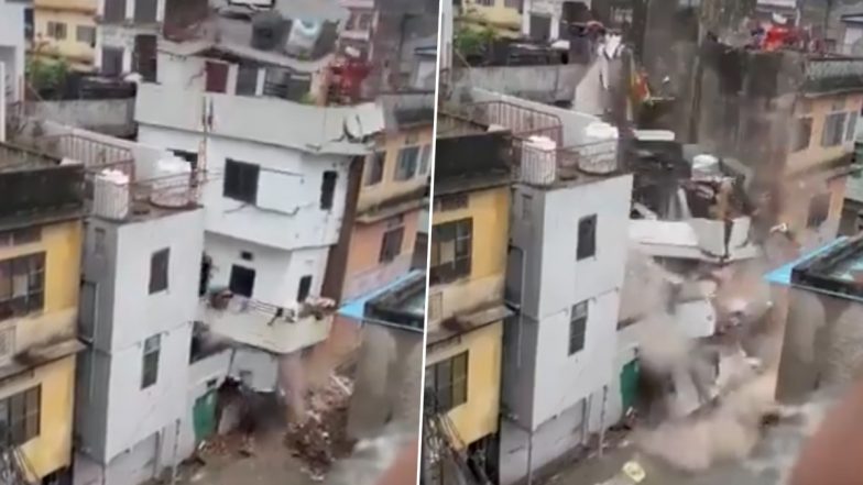 Jaipur Building Collapse: Multi-Story Building Collapses in Rajasthan Capital After Heavy Rains, Shocking Video Surfaces