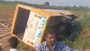 Andhra Pradesh Road Accident: 3 Students Injured After School Bus Loses Control and Overturns in Prakasam (Watch Videos)