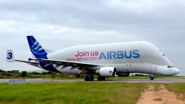 Airbus Beluga in Hyderabad: ‘Whale of the Sky’ Lands at Rajiv Gandhi International Airport (Watch Video)