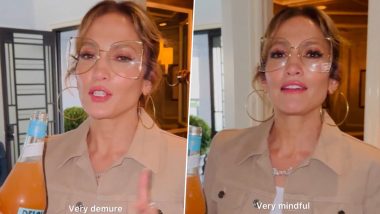 Jennifer Lopez Casually Joins ‘Very Demure, Very Mindful’ Viral TikTok Trend While Sipping Fruit Juice With Flair (Watch Video)