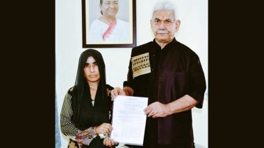 Jammu and Kashmir LG Manoj Sinha Hands Over Appointment Letter to Wife of Bus Driver Killed in Reasi Terror Attack (See Pic)