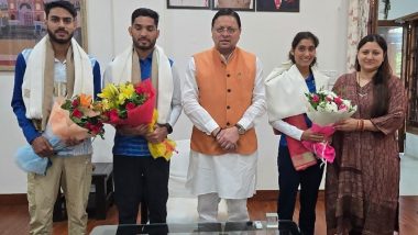 Uttarakhand Chief Minister Pushkar Singh Dhami Felicitates Paris Olympics 2024 Athletes Suraj Panwar, Paramjeet Singh and Ankita Dhyani