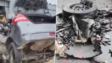 Hyderabad Road Accident: 19-Year-Old BBA Student Dies in Speeding Crash in Raidugram; Video of Wrecked Car Emerges