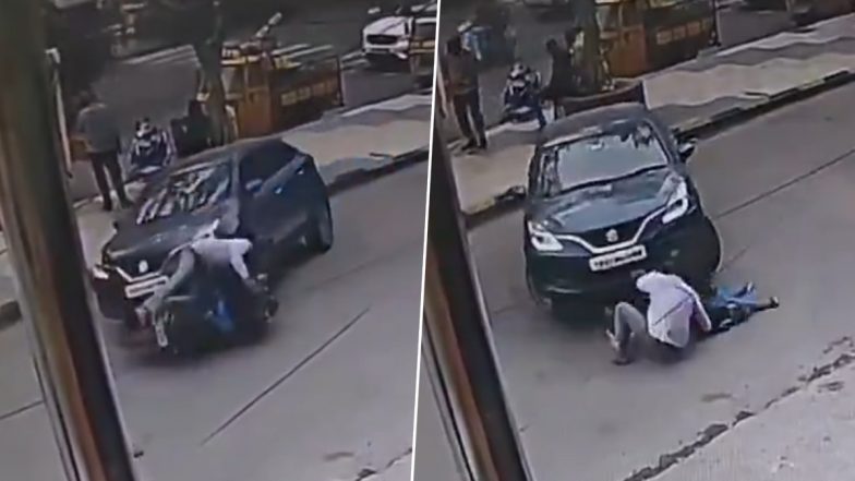 Hyderabad: Narrow Escape for Man and Child After Car Hits Bike, Video of Reckless Driving Surfaces